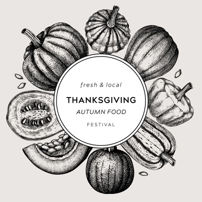 Sketched pumpkin vintage wreath. Thanksgiving day vintage design. Autumn food drawing. Vector vegetables, butternut squash, marrow, pumpkins sketches. Fall Harvest festival card or invitation template